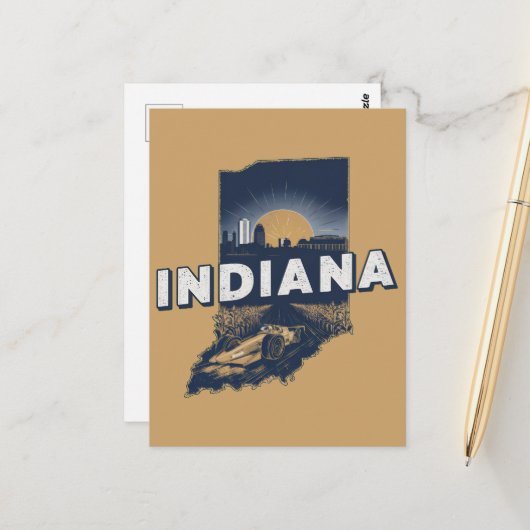 Retro Indiana Landschaftliche Silhouette Postkarte (Vorderseite/Rückseite Beispiel)