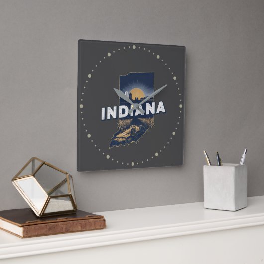 Retro Indiana Landschaftliche Silhouette Quadratische Wanduhr (Büro)