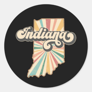 Retro Indiana Map Artwork   Vintager Staat Runder Aufkleber
