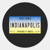 Retro Indianapolis Indiana Staat Lizenzschild Runder Aufkleber (Vorderseite)