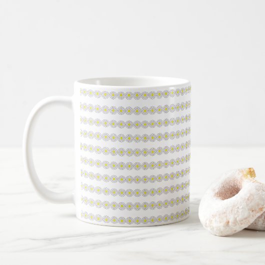 Retro Indie Gelbe Daisy-Linienkunst-Muster Kaffeetasse (Mit Donut)