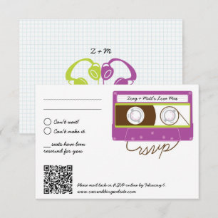 Retro Indie Mixtape Hochzeit Lila & Limette RSVP Karte