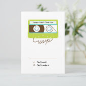 Retro Indie Mixtape Wedding Blue / Lime Green RSVP Karte (Stehend Vorderseite)