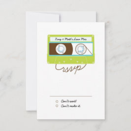 Retro Indie Mixtape Wedding Blue / Lime Green RSVP Karte