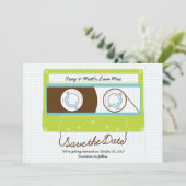 Retro Indie Mixtape Wedding Blue / Lime Green Save The Date (Stehend Vorderseite)