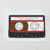 Retro Indie Mixtape Wedding Red, Black & White Ankündigungspostkarte (Vorne/Hinten)