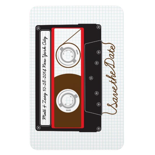 Retro Indie Mixtape Wedding Red, Black & White Magnet (Vertikal)