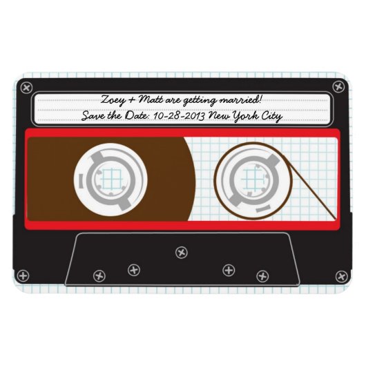 Retro Indie Mixtape Wedding Red, Black & White Magnet (Horizontal)