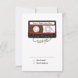 Retro Indie Mixtape Wedding Red, Black & White RSVP Karte