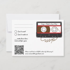 Retro Indie Mixtape Wedding Red, Black & White RSVP Karte