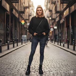 Retro Indigo Gray Artistic Texture Leggings