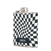 Retro Indigo White Checkered Personalisiert Flachmann (Links)