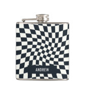 Retro Indigo White Checkered Personalisiert Flachmann (Vorderseite)