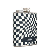 Retro Indigo White Checkered Personalisiert Flachmann (Rechts)