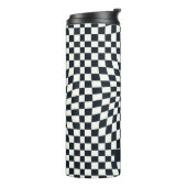 Retro Indigo White Checkered Personalisiert Thermosbecher (Nach links gedreht)