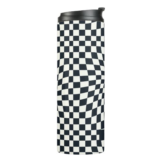 Retro Indigo White Checkered Personalisiert Thermosbecher (Nach links gedreht)
