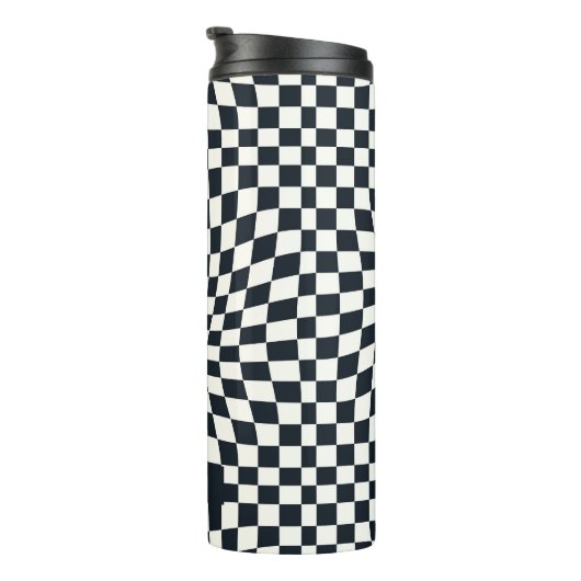 Retro Indigo White Checkered Personalisiert Thermosbecher (Nach rechts gedreht)