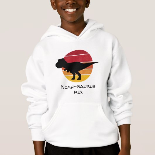 Retro individuelle Name zum Rex Cartoon Black Dino Hoodie (Vorderseite)