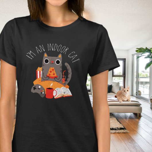 Retro Indoor Introvertierte Katze Pizza essen T-Shirt