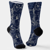 Retro Industrial Blue Printing Engineering Socken (Gewinkelt)