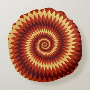 Retro-Inferno-Spiral-Kunst – Hypnotische geometris Rundes Kissen