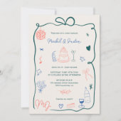 Retro-Initialen Band illustriertes Foto Hochzeit Einladung (Vorderseite)