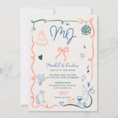 Retro-Initialen handgezeichnete illustrierte Foto Einladung (Vorderseite)