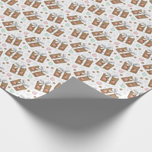 Retro Ink Sketch Happy Gift Boxes Dark Pattern Geschenkpapier (Ecke)