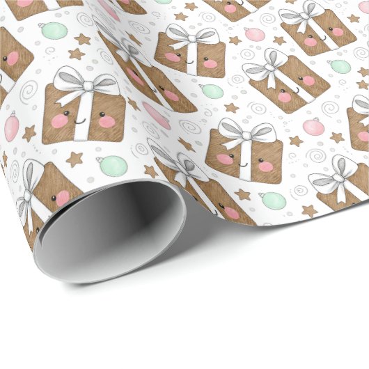 Retro Ink Sketch Happy Gift Boxes Dark Pattern Geschenkpapier (Rolleneckpunkt)