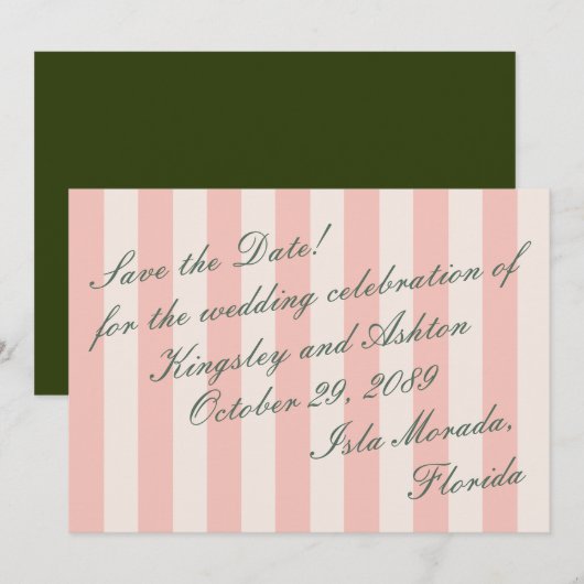 Retro-Insel-Save-the-Date-Markise gestreifte flach Save The Date (Vorne/Hinten)