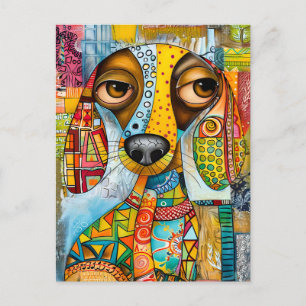 retro-inspired pop-art dog face with vibrant shade postkarte