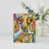 retro-inspired pop-art dog face with vibrant shade postkarte (Stehend Vorderseite)