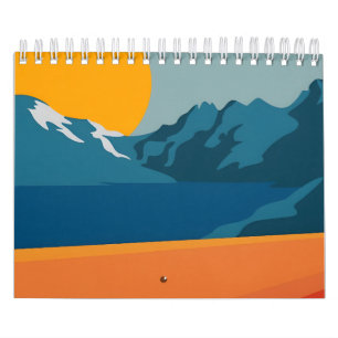 Retro-Inspiriert Bergkunst - Rot und Blau Landscha Kalender
