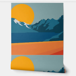 Retro-Inspiriert Bergkunst - Rot und Blau Landscha Tapete