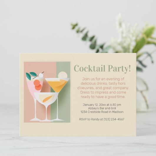 Retro-inspiriert Cocktail-Party Einladung (Stehend Vorderseite)