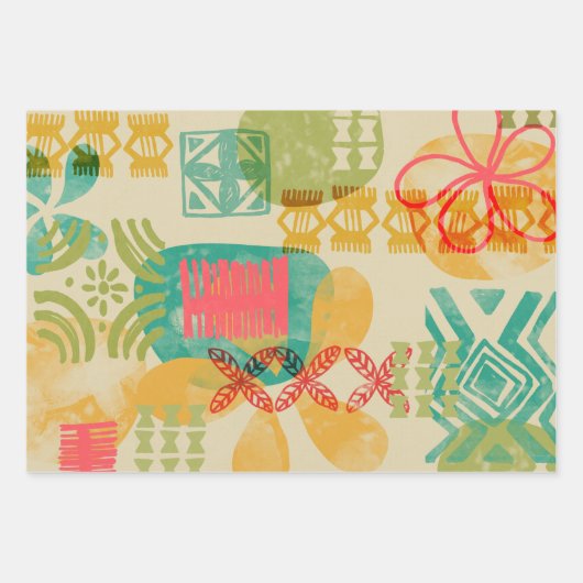 Retro Inspiriert hawaiianisches Druckmuster Geschenkpapier Set (Vorderseite)