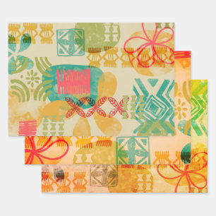 Retro Inspiriert hawaiianisches Druckmuster Geschenkpapier Set