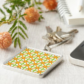 Retro-Inspiriert orangefarbenes, gelbes Muster Schlüsselanhänger (Seite)