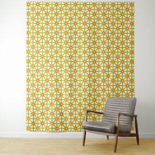 Retro-Inspiriert orangefarbenes, gelbes Muster Wandteppich