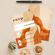 Retro inspiriert Rsvp-Karte, verbrannte orange Bau
