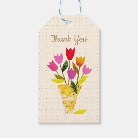 Retro-Inspiriert Tulips Hübsch dotted Vielen Dank Geschenkanhänger (Vorderseite)