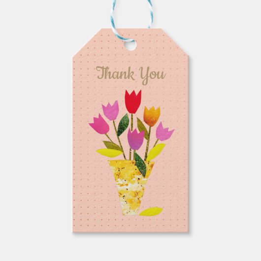 Retro-Inspiriert Tulips Hübsch dotted Vielen Dank Geschenkanhänger (Vorderseite)