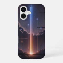 Retro-inspirierte leuchtende Raumstrahlen iPhone 16 Hülle