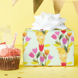 Retro-Inspirierte Tulips HandIllustriertes Mittela Geschenkpapier