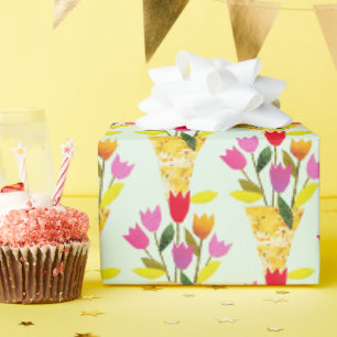 Retro-Inspirierte Tulips HandIllustriertes Mittela Geschenkpapier