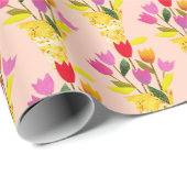 Retro-Inspirierte Tulips HandIllustriertes Mittela Geschenkpapier (Rolleneckpunkt)
