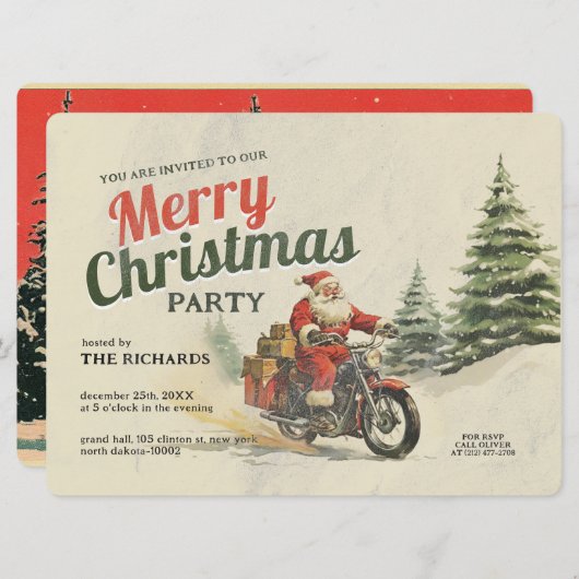 Retro inspirierte Weihnachts-Party-Karten Einladung (Vorne/Hinten)