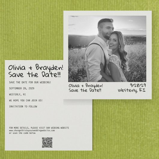 Retro Instant Camera B&W Photo QR Code Save The Date