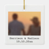 Retro Instant Foto Name Datum Weihnachten Keramikornament (Rückseite)