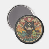 Retro Island Pals: Ninja Cat Crew Magnet (Vorderseite/Rückseite)